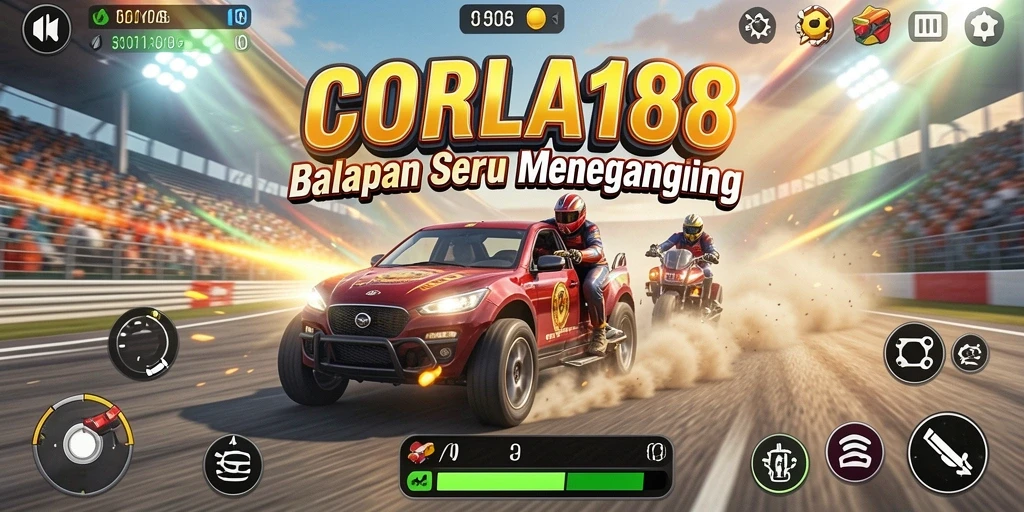 Tampilan gameplay yang mendebarkan di CORLA188 dengan aksi balapan seru.