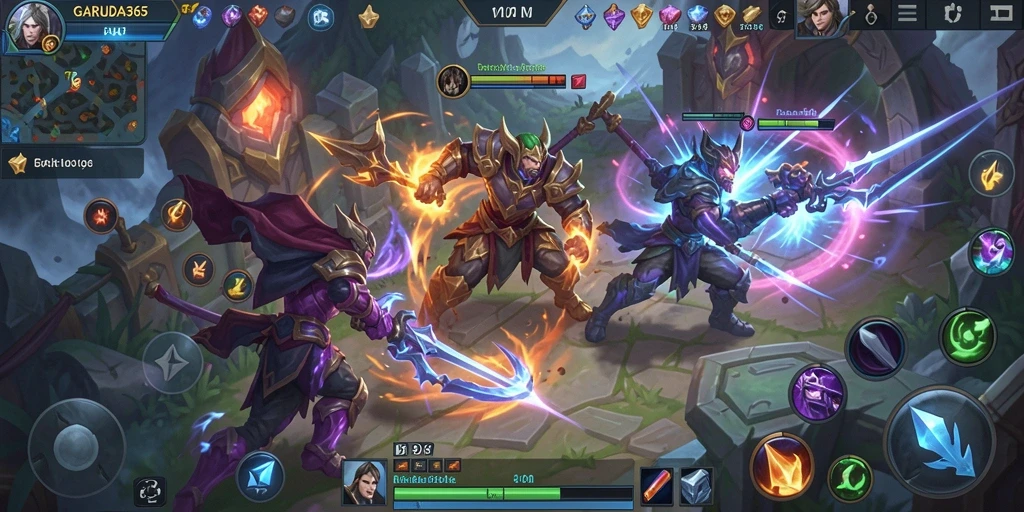 Tangkapan layar dari gameplay seru GARUDA365 di arena MOBA.