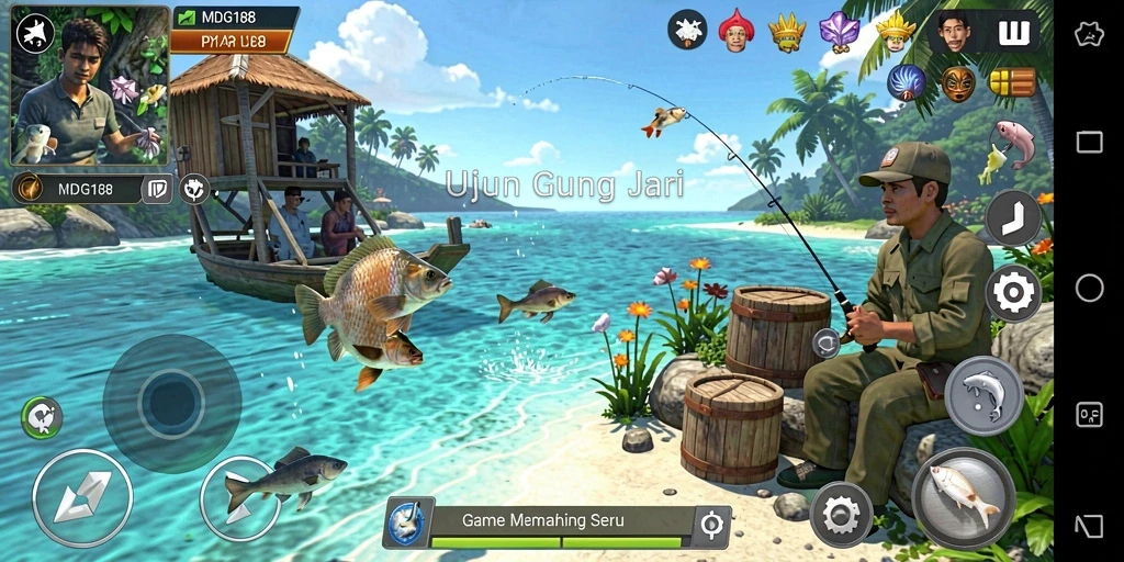 Tampilan gameplay MDG188 dengan suasana memancing yang realistis.