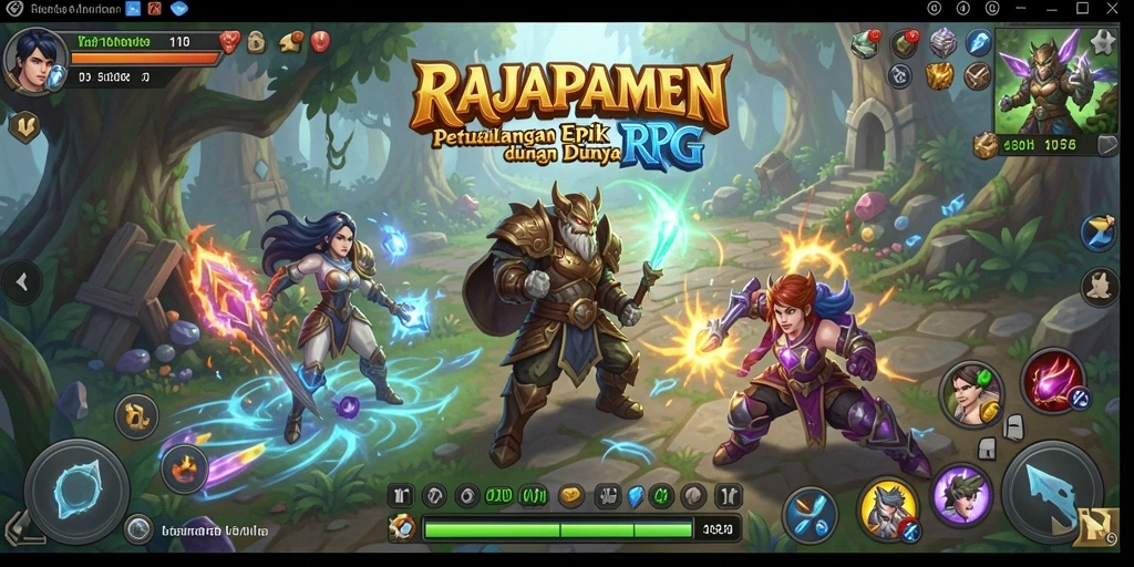 Screenshot gameplay RAJAPAMEN menunjukkan aksi pertarungan seru di dunia RPG.