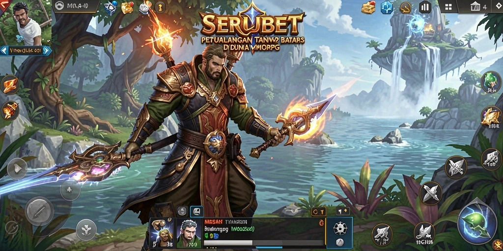 Screenshot SERUBET menunjukkan karakter dalam pertempuran epik di dunia MMORPG.