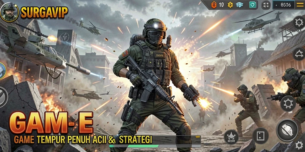 Tampilan gameplay SURGAVIP dengan aksi tembak-menembak yang intens.