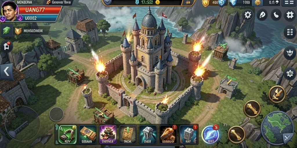 Gameplay seru UANG77 menampilkan menara dan strategi pertahanan.
